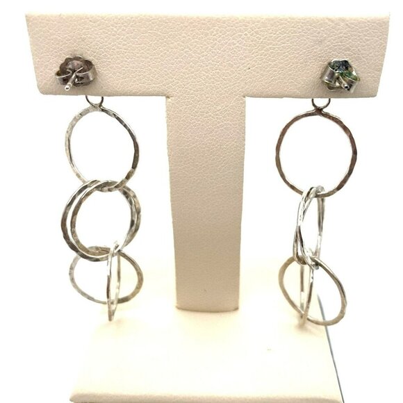 Estate Sterling Silver Wrought Circle’s Dangle Pierced Earrings!‎ 56 - Picture 3 of 6